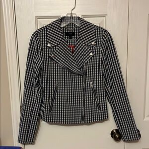 J. Crew White and Blue Moto Jacket with Asymmetrical Zipper